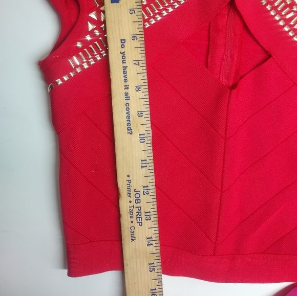 Red Bebe crop top with gold studs. Size xs - Picture 6 of 8